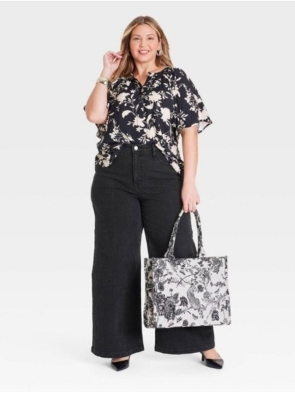Ava & Viv High Rise Wide Leg Black Wash Plus Size 26 Denim Trousers | NWOT - Picture 3 of 11
